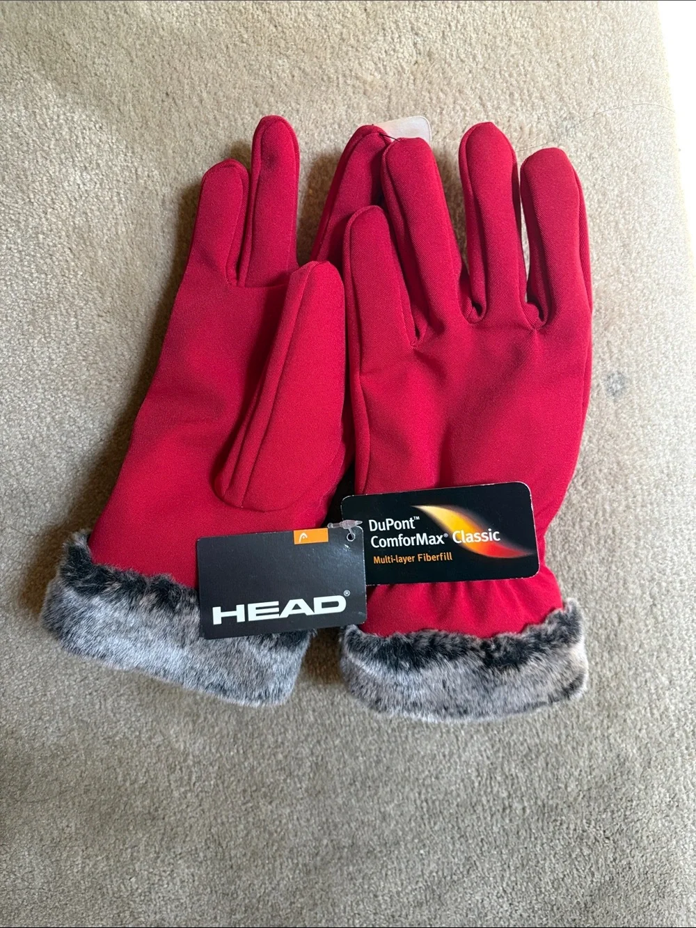 HEAD Red Gloves with Faux Fur Trim